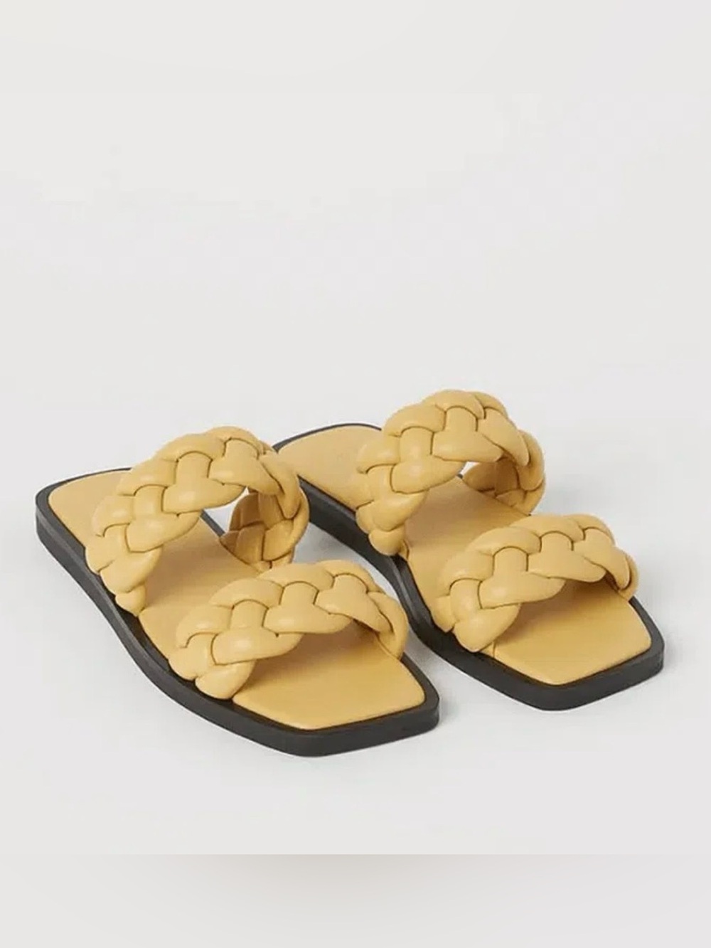 Puffy Braided Slide Sandals in Mustard